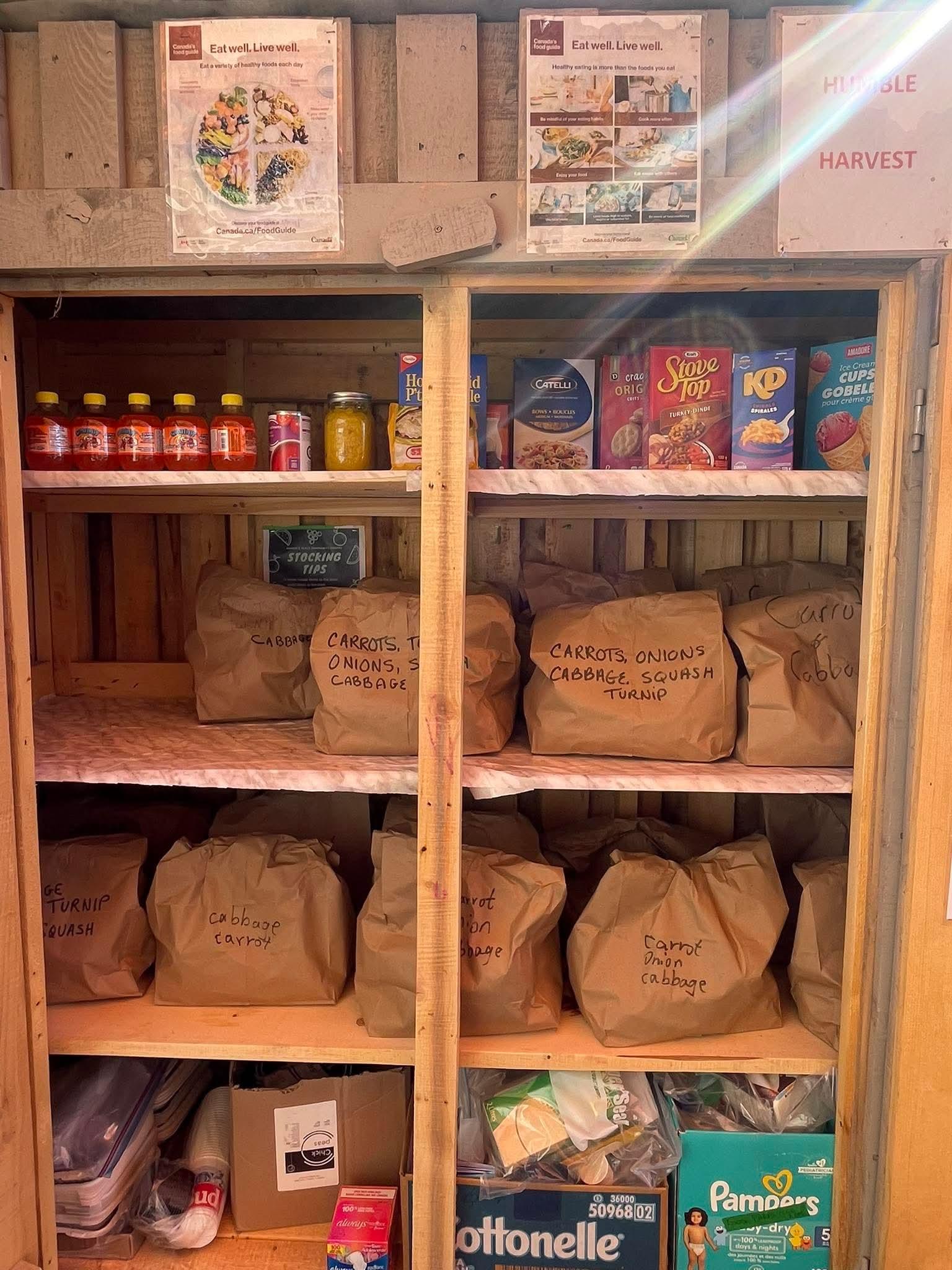 Humble Harvest indoor pantry with bagged vegetables